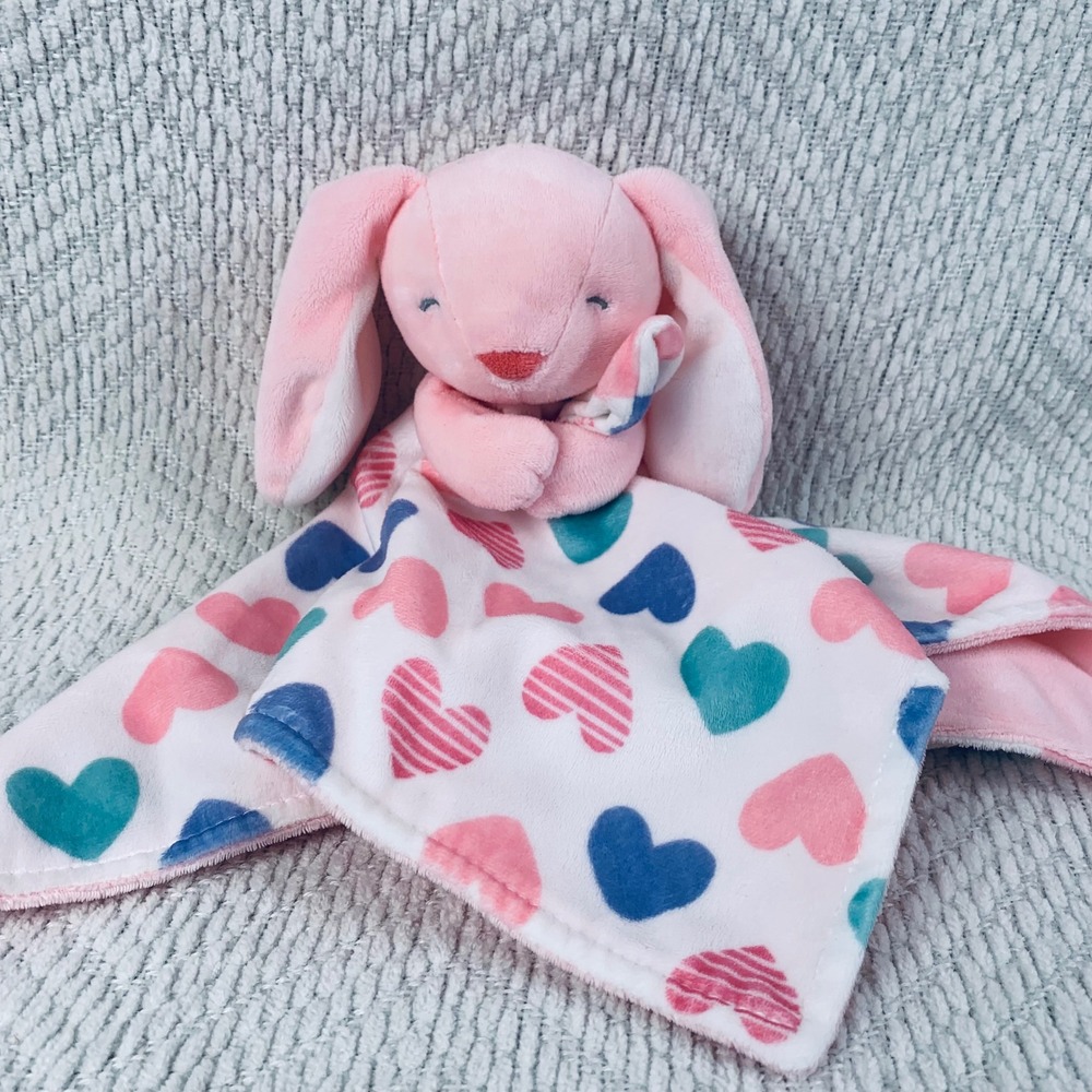 Carter's Security Blanket Pink Bunny Rabbit Heart Lovey Plush Snuggle Baby Toy